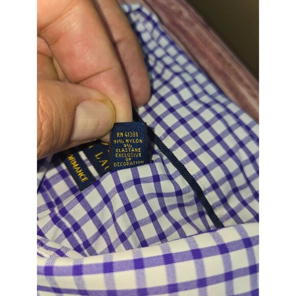 Polo Ralph Lauren Mens Performance Purple Check Shirt Large - Picture 6 of 8